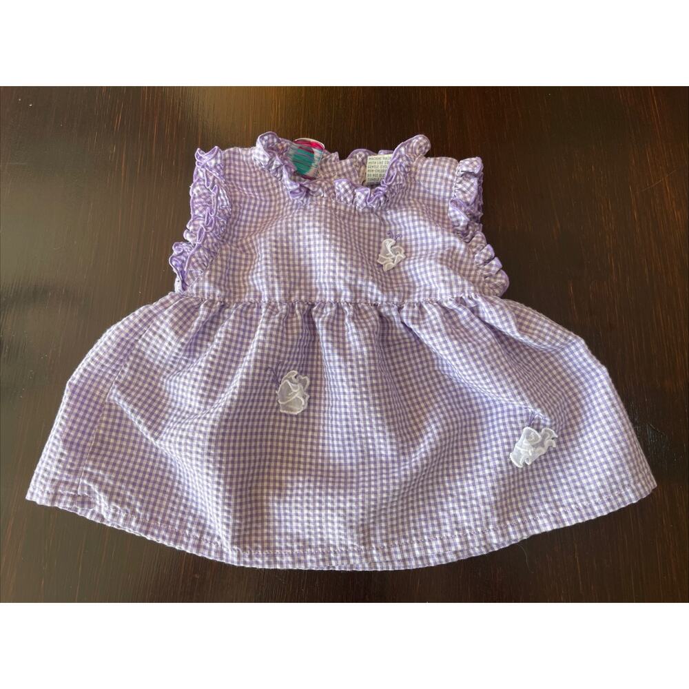 Vintage Little Lindsay Purple White Gingham Dress Butterflies Size 0/6 Months